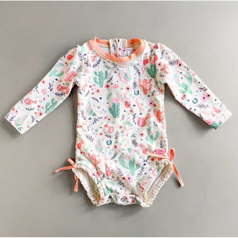 RuffleButts Cactus Floral Long Sleeve One-Piece Swimsuit Baby Girls 12-18 mos